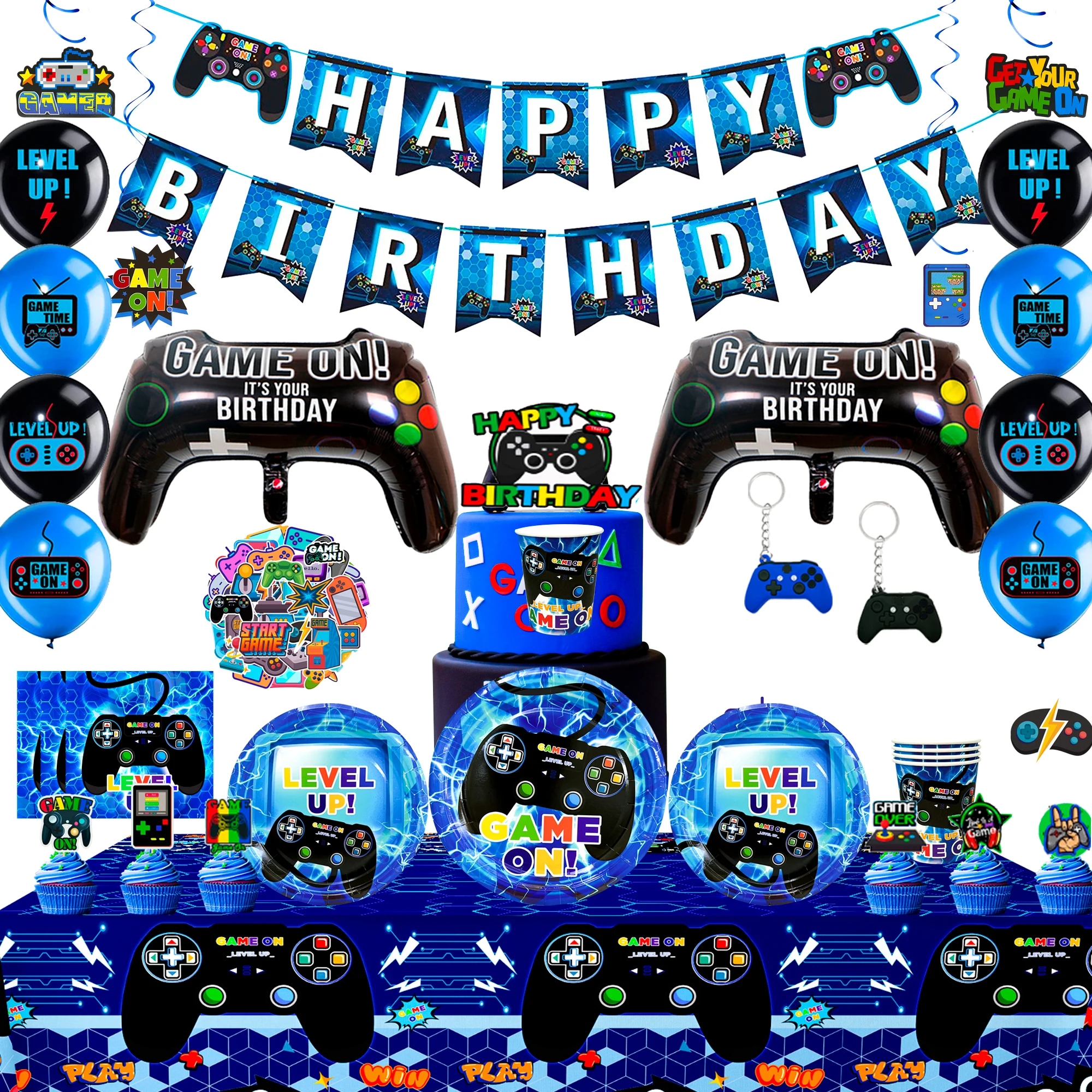 Video Game Birthday Decorations for Boys,151pcs Video Game Party Decorations&Tableware Set-Video Game Party Plates Cups Napkins