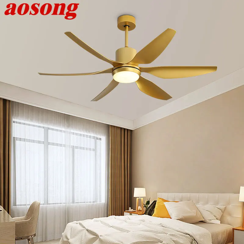 

AOSONG American Ceiling Fan Light Contemporary Creative LED Lamp Gold With Remote Control for Home Living Room Bedroom Decor