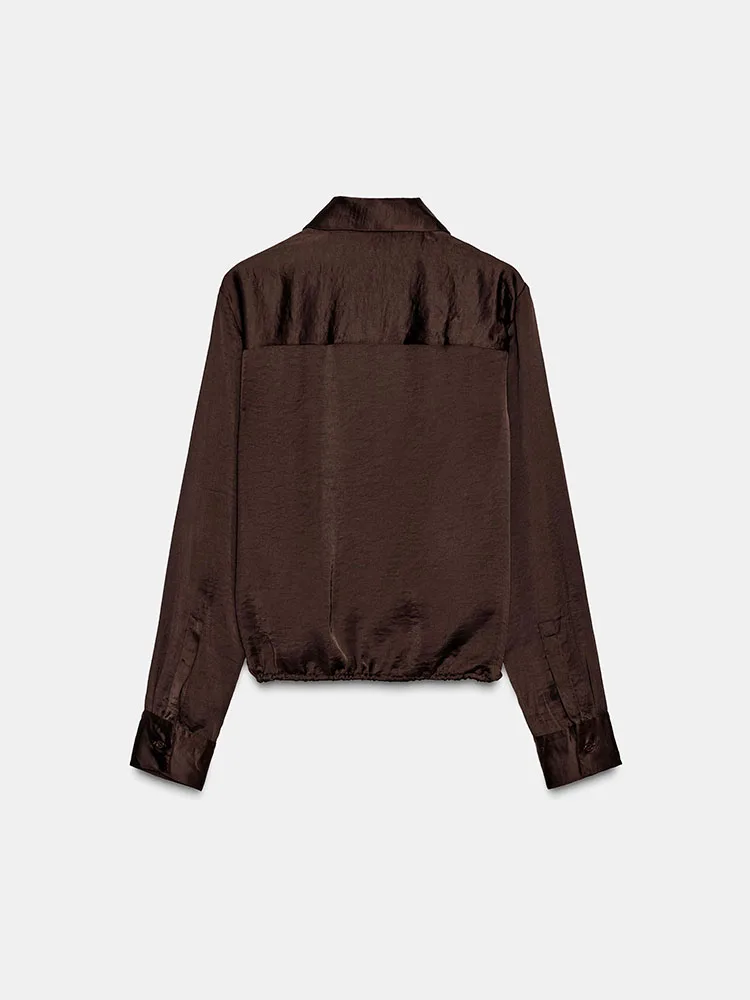 Faionable Sweet Versatile Long Sve Silk Satin Feel irt New Arrival Winter 2025 Ladies Casual Sle Button Plaet