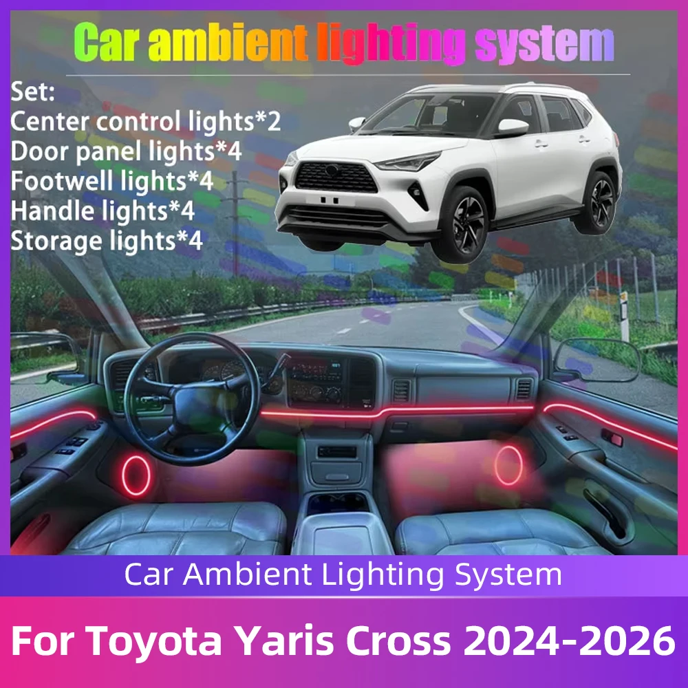 For Toyota Yaris Cross AC200 2024 2025 2/18 in 1 Ambient Lighting Kit RGB APP LED Interior Hidden Acrylic Strip Atmosphere Lamp