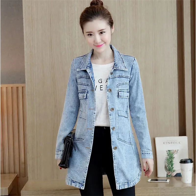 Jeans Jacket Nice Pop Autumn Women Denim Jacket Casual Lapel Denim Coat Buttons Vintage Female Long Cardigan Overcoat S-5XL