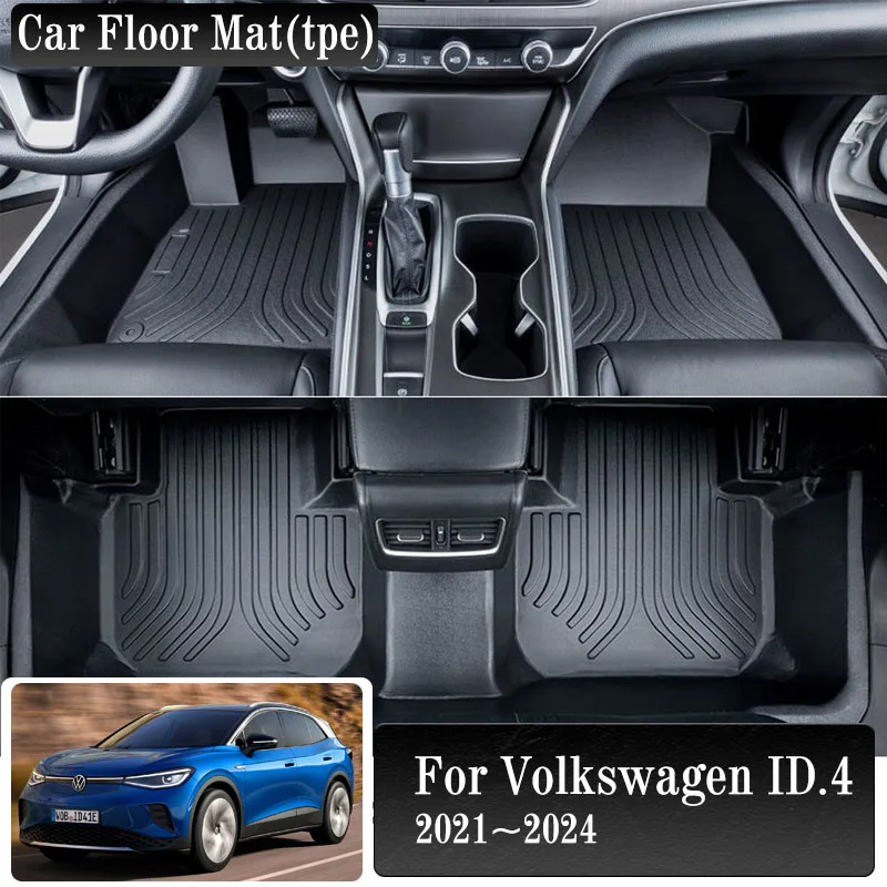 Car Floor Mats For Volkswagen VW ID.4 ID.5 GTX Pro 2021 2022~2024 Waterproof Foot Cover TPE Mats LHD Carpets Set Car Accessories