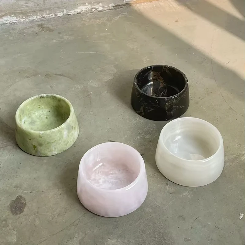 D14.5x6.8CM Customized Wholesale Jade Pet Bowl Cat and Dog Food Bowl Natural Marble Bowl Designer Light Luxury Ornaments