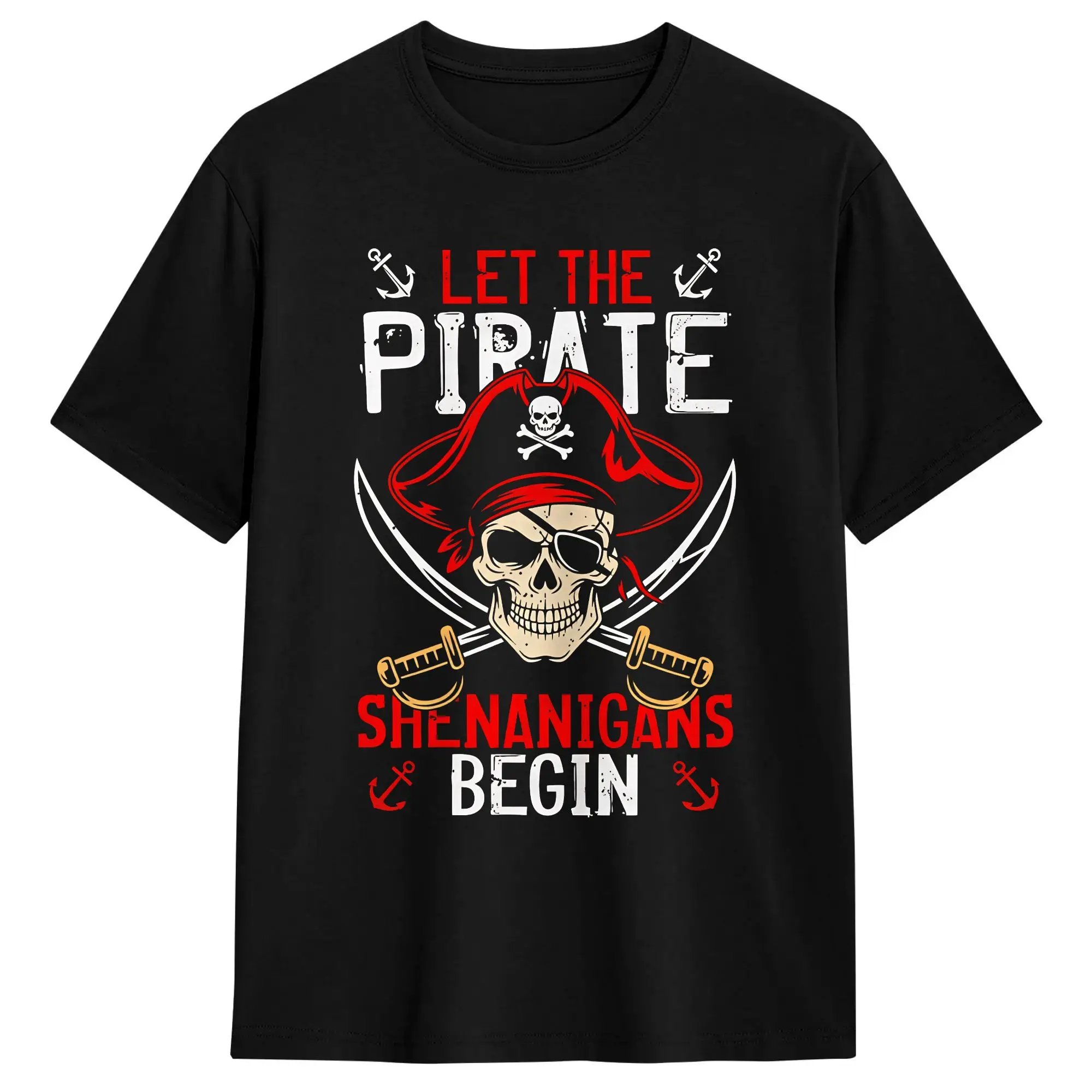 Funny Skeleton Crossbones Let The Pirate Shenanigans Begin T-Shirt for Men  100% Cotton Tee Shirt O Neck Short Sleeve T Shirts