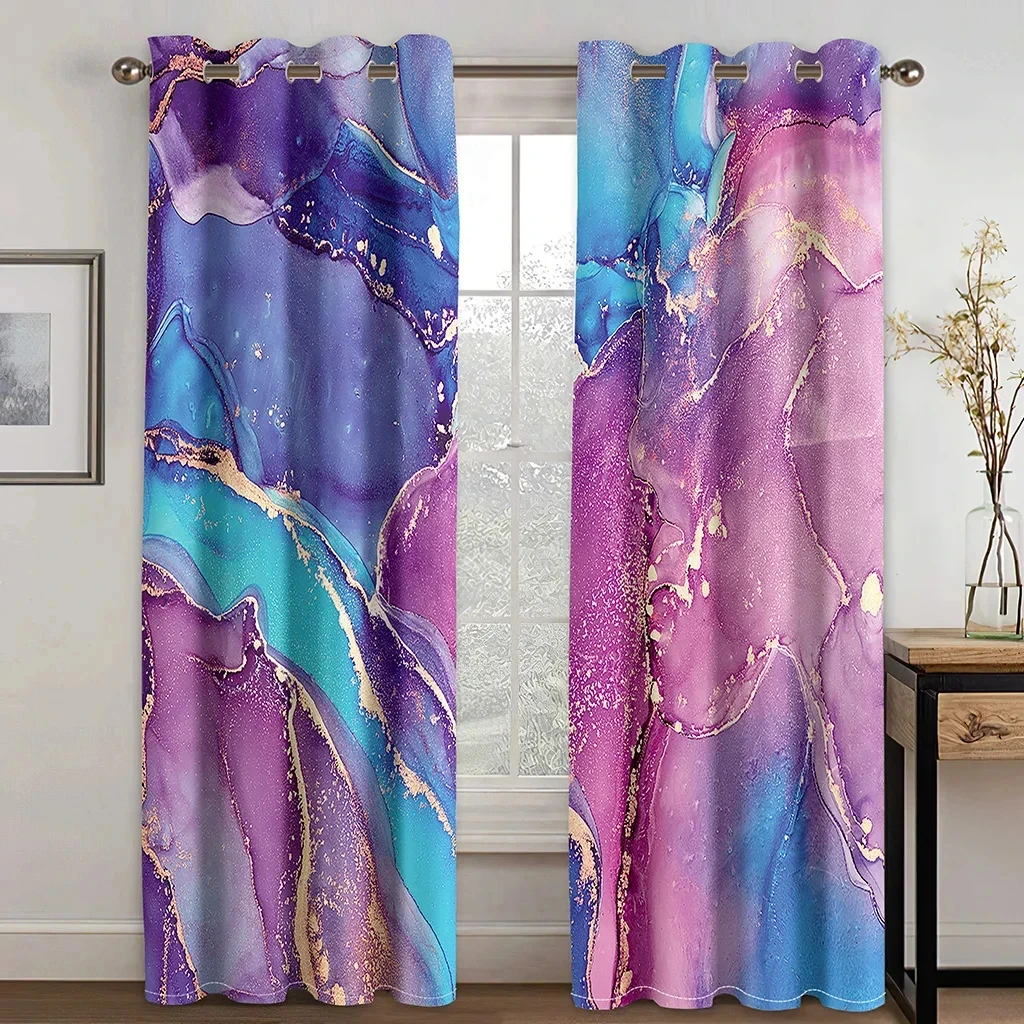 

Modern Purple Black Golden Marble Abstract Art Crack 2pcs Curtain for Living Room Bedroom Digital Printing Window Drape Decor