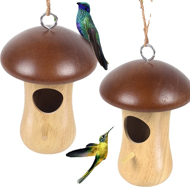 2Pcs Mushroom Shape Garden Outdoor Decoration Sparrow Cage Swallow Bird House Tree Hanging Feeder Bird Nests Wooden