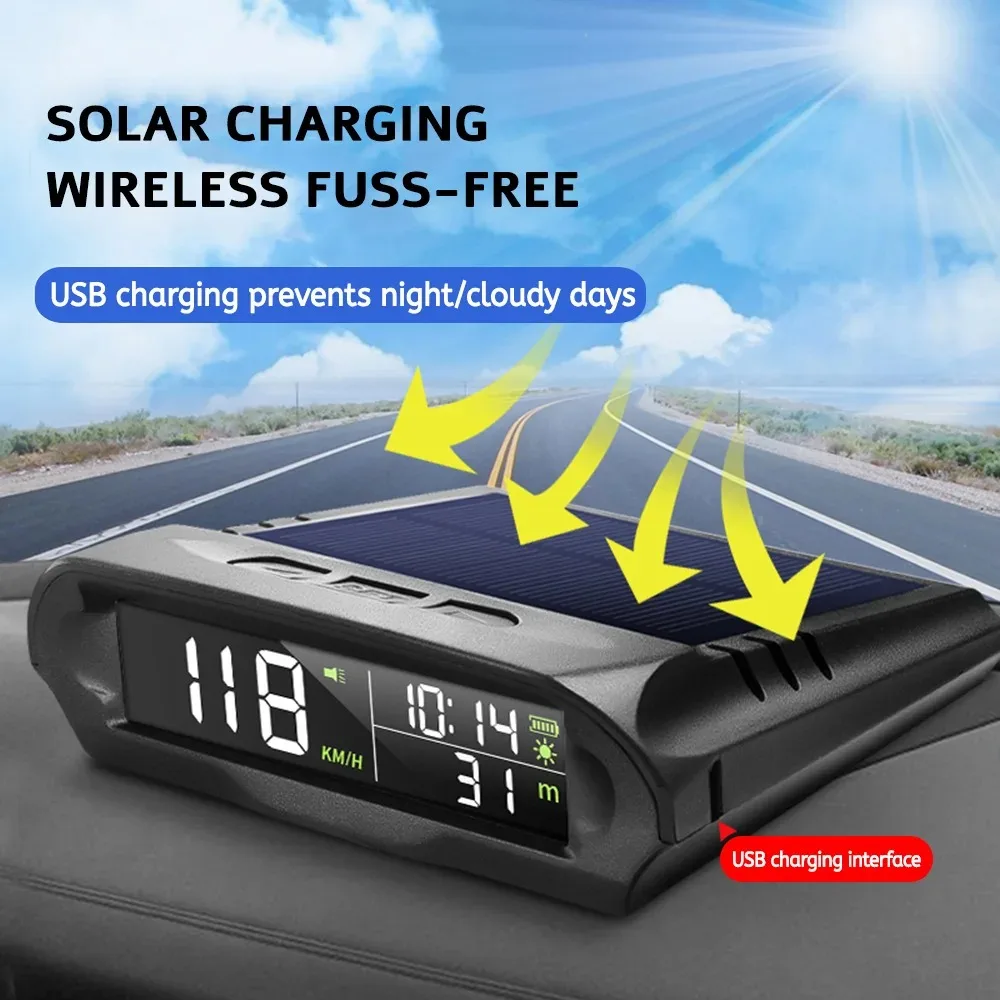 GPS Head Up Display Solar Digital Car Speedometer With Temperature/Altitude Over-Speed Fatigued Driving Reminder