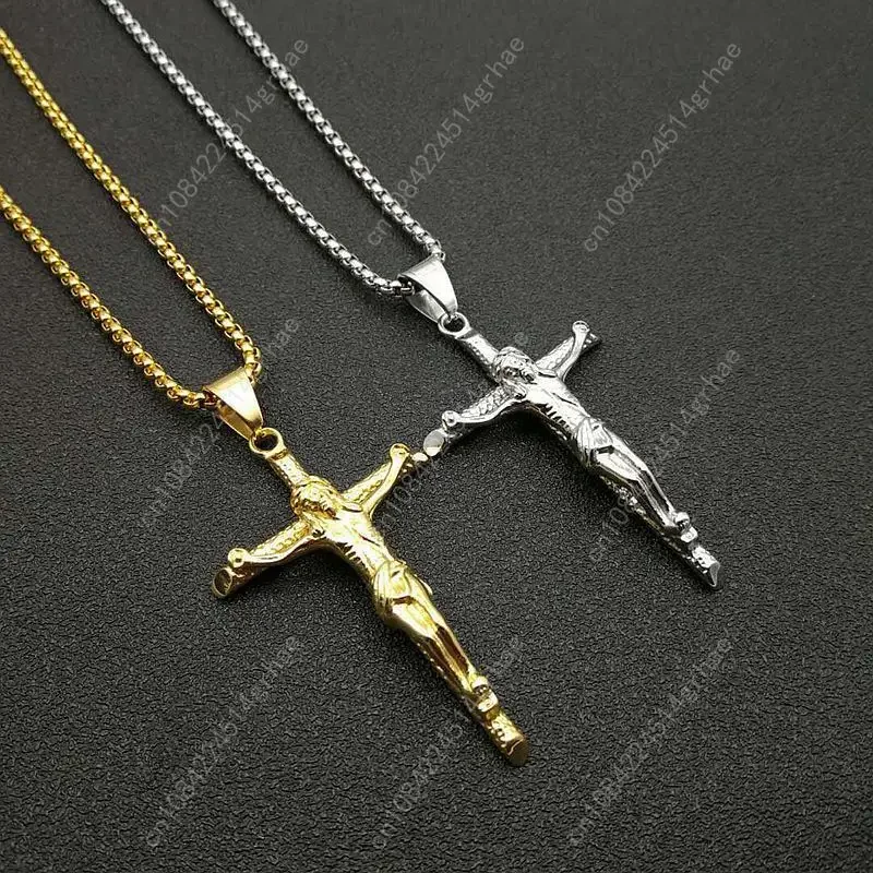 

316L Stainless Steel Link Chain INRI Jesus Cross Crucifix Pendant&Necklaces Men Fashion Jewelry Gold Silver Color Father Gift