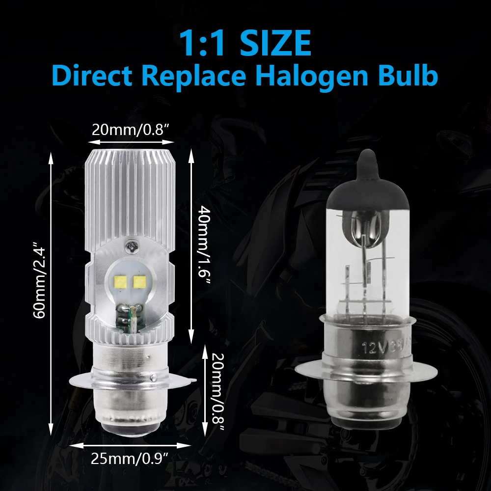 2x P15D-25-1 LED Motorcycle Headlight Bulbs P15D H6M LED Moto Headlamp For Yamaha Raptor 700 700R For Honda TRX450R UTV ATV