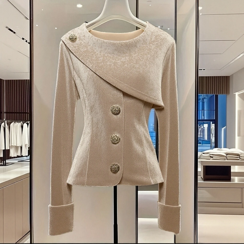 

Casual Round Neck Jacket Spring Dress Autumn Decorative Buttons Women's Top Fashion Outerwear