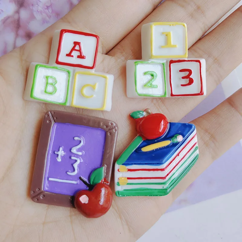 10pcs/lot DIY flat back resin school items book school bus blackboard kawaii resin cabochons accessoires