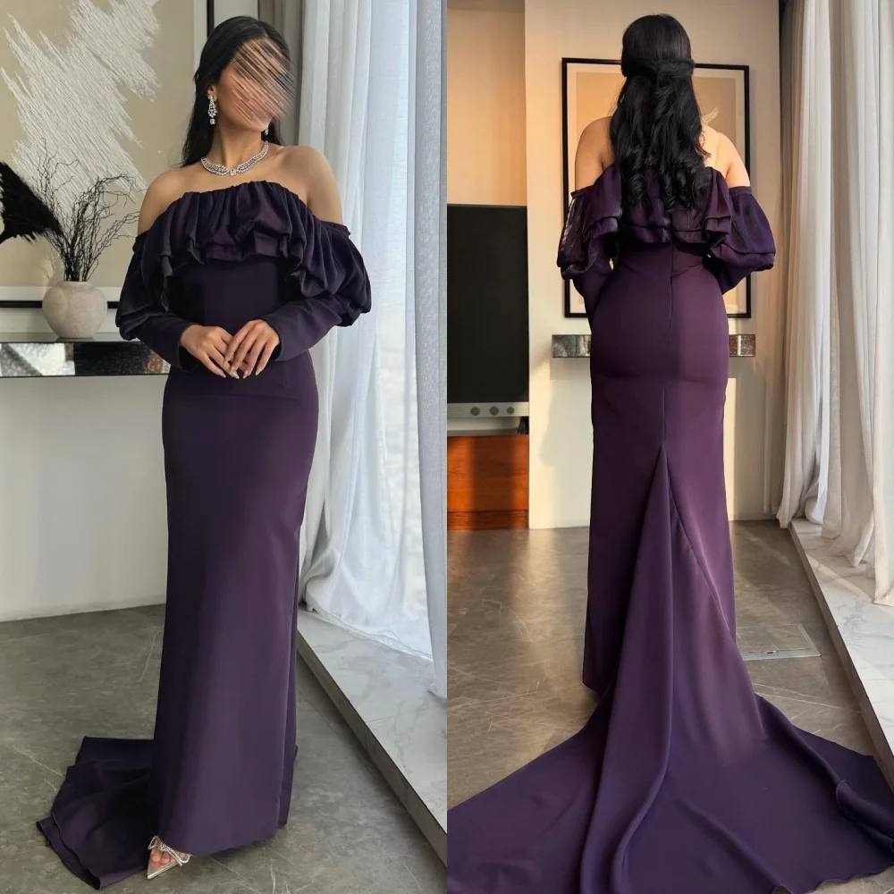 

Customized Fashion Intricate Jersey Pleat Ruched Draped Straight Off-the-shoulder Long Dresses Bespoke Occasion Dresses Casual