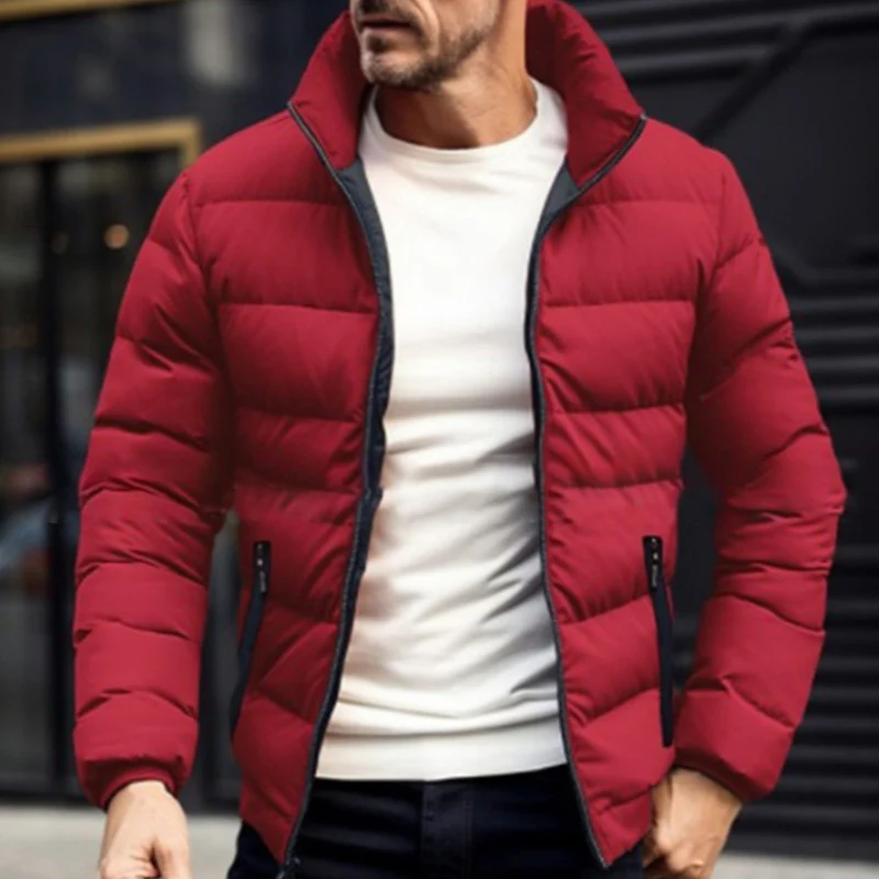 Jaqueta acolchoada de algodão de manga comprida masculina, casacos com zíper, cor acolchoada, fina, bolso, outwear, moda, inverno, nova chegada, 2022