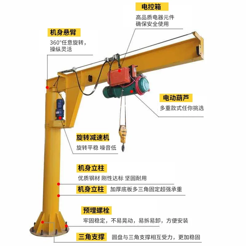 Electric 360-degree rotating column cantilever crane rocker arm crane single arm  manual 180-degree wall