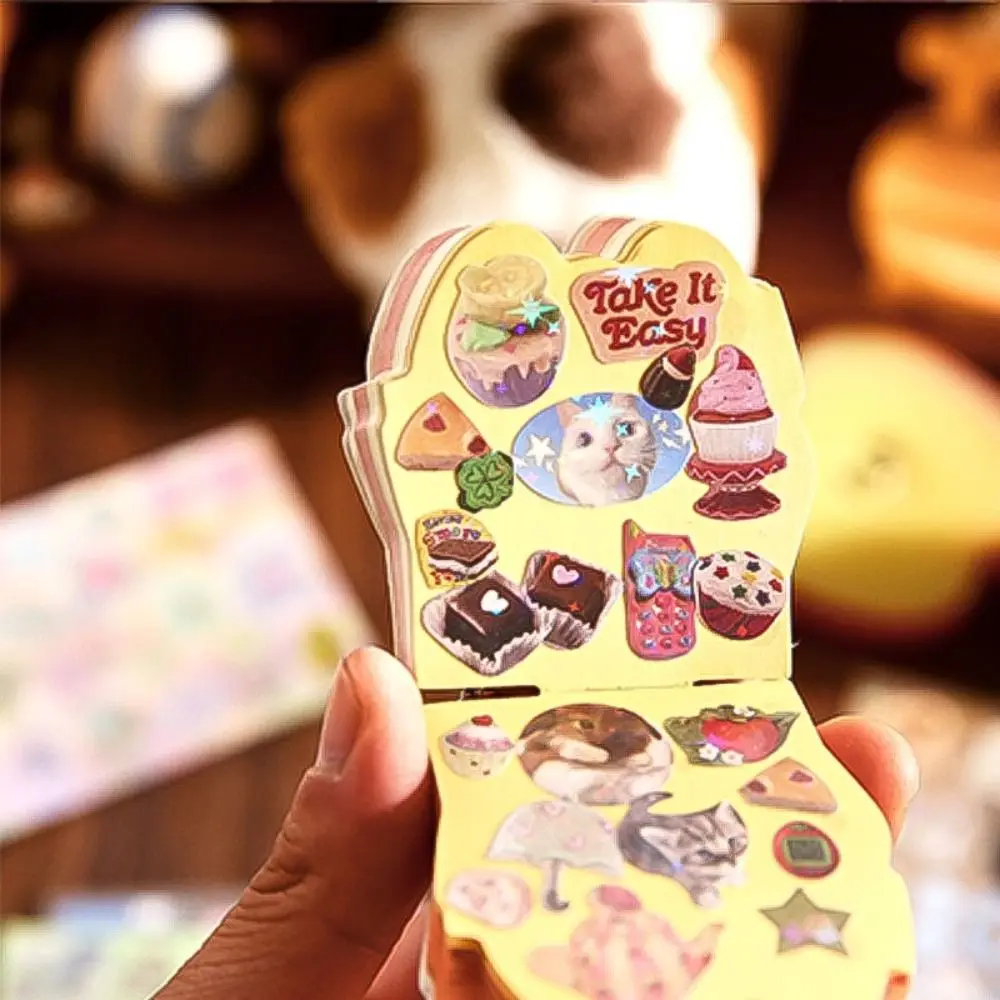 

30sheets Star Flash Film Stickers Book Cute Pet Food Play Store Series Retro Style DIY Decoration Sticker Full Die-Cut