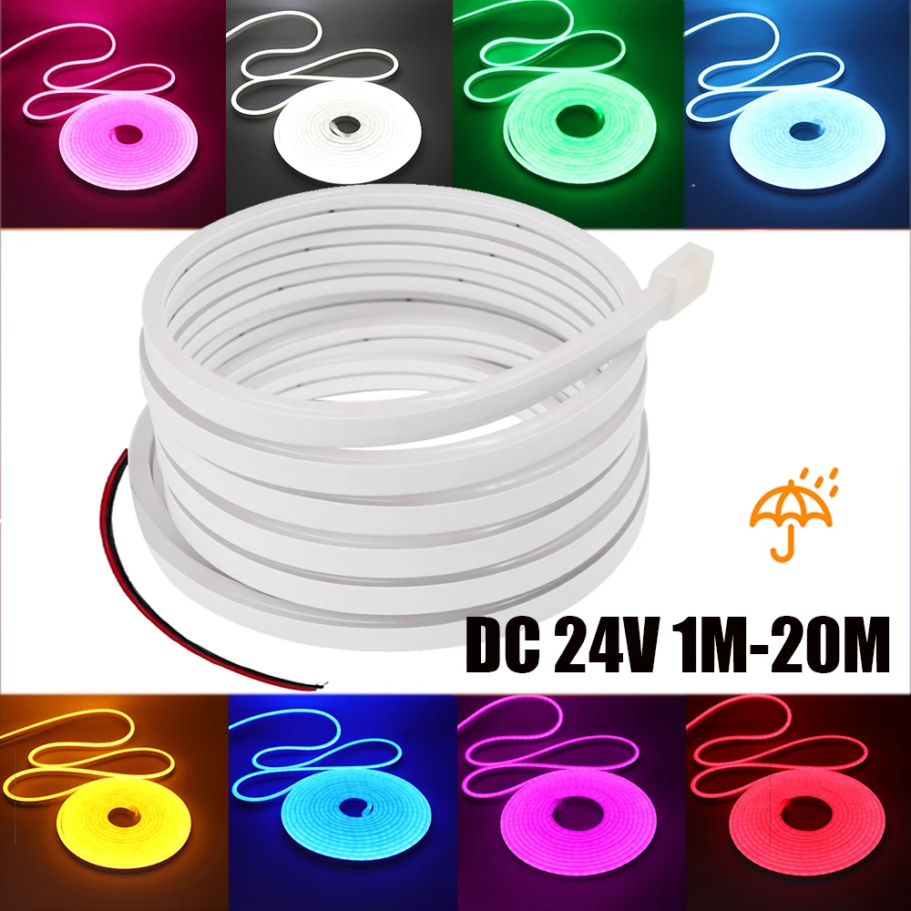 24V IP67 Waterproof Neon Strip SMD2835 1M-20M White/Blue/Pink/Yellow/Green/Orange TV BackLight Home Decor Silicon Tube LED Light