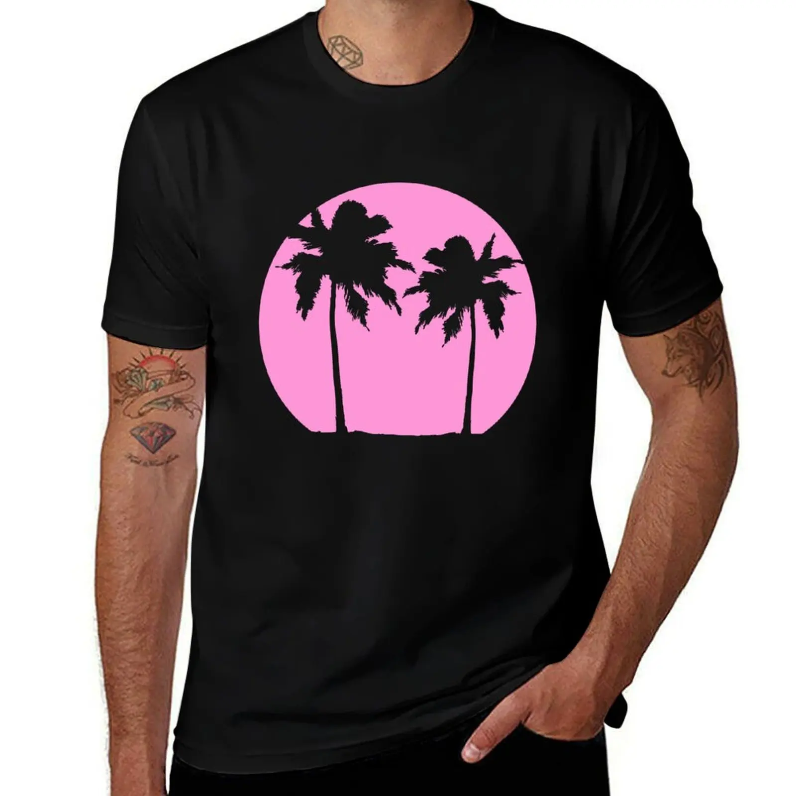 Two Palm Trees Island Sun Sunset Round Sunrise Fun T-Shirt Мужская футболка быстросохнущая мужская футболка Louboutins высшего качества