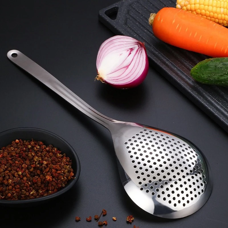 △ Stainless Steel Strainer Spoon Skimmer Slotted Spoon Pepper Strainer Kitchen Colander Spaghetti Drain Spoon Food Filtration
