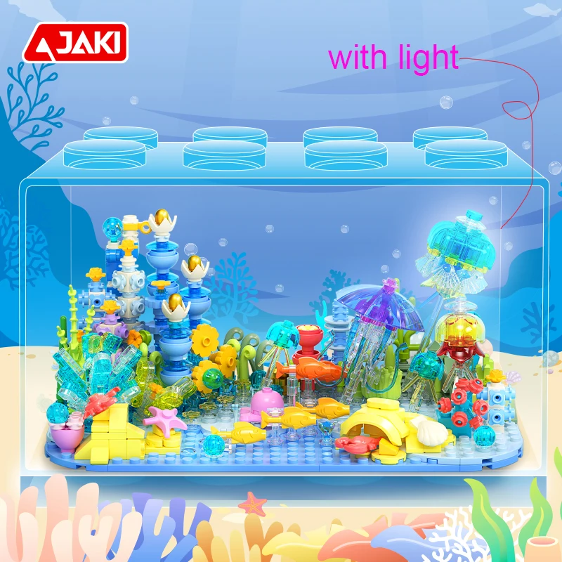 Pinlepai Jaki Fish Tank Fishtank Blocks Set Ocean World Building Block Octopus Brick Moc Under The Sea Animals Underwater Bricks