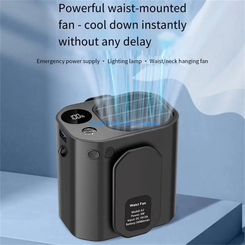 Wearable Necked Fan with LED Light for Outdoor Camping Portable Rechargeable Fan