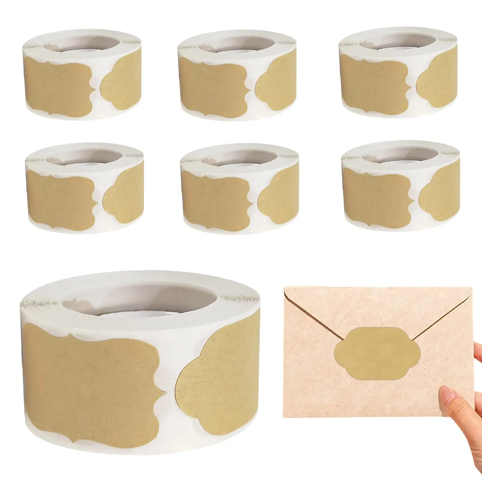 

1500 Pieces Kraft Paper Stickers 6 Rolls Blank Labels Self-Adhesive Label Stickers Decal For Greetings Cards Envelope Labels