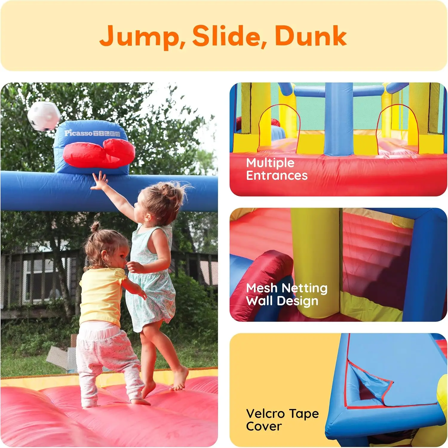 Maison gonflable de saut de videur de 12x10 pieds, toboggan de saut, maison de jeu Dunk avec jante de basket-ball, 4 balles de sport, ent pleine taille