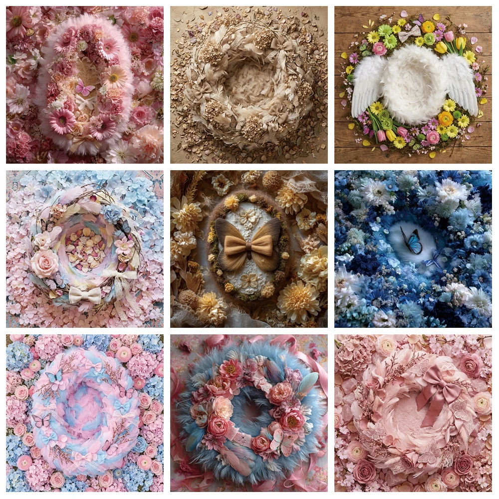 

MOON.QG Floral Bow Wreath Backdrop Flower Baby Newborn 1St Birthday Backgrounds For Photographs Photography Photo Booth Poster