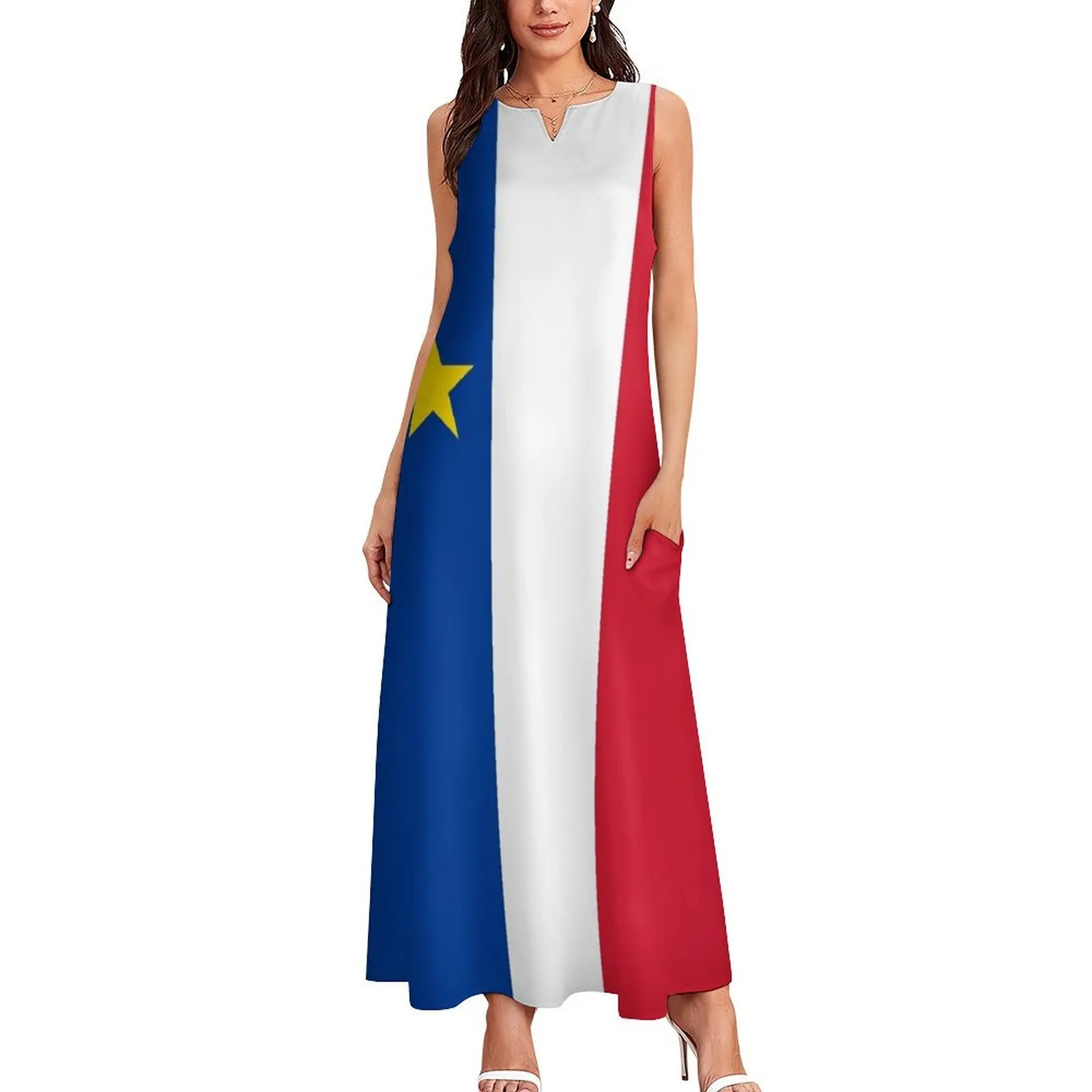 Acadie Acadia Flag blue white red North American New Brunswick Acadian French Canada HD Long Dress Women long dress