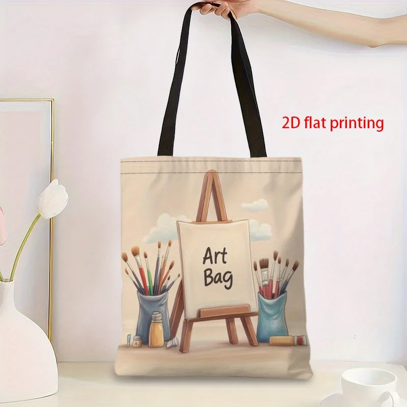

1pc Lightweight Polyester Women's Artist Bag | Large Capacity Open Top Tote with Art Supplies & Brushes Painting Design