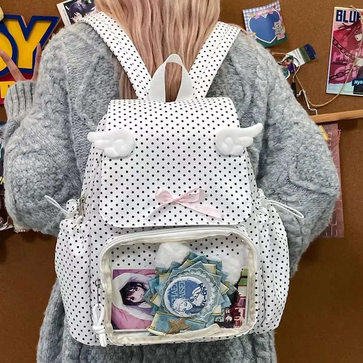 

Mochilas Mujer с точечным принтом, милый рюкзак в винтажном девчачьем стиле, маленькая вместительная сумка Ita, сумка-переноска для кукол, сумка для конвенции в стиле аниме