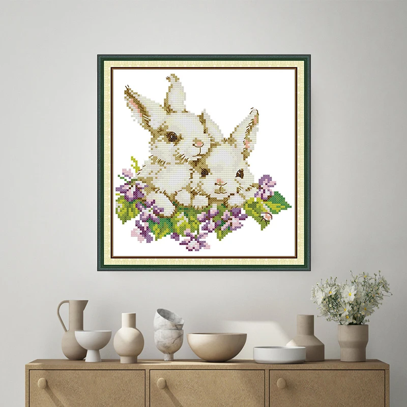 Joy Sunday Bunny Siblings Pattern Cross Stitch Kit Home Decoration Gift Factory Outlet DMC 16CT 14CT 11CT Hand Embroidery