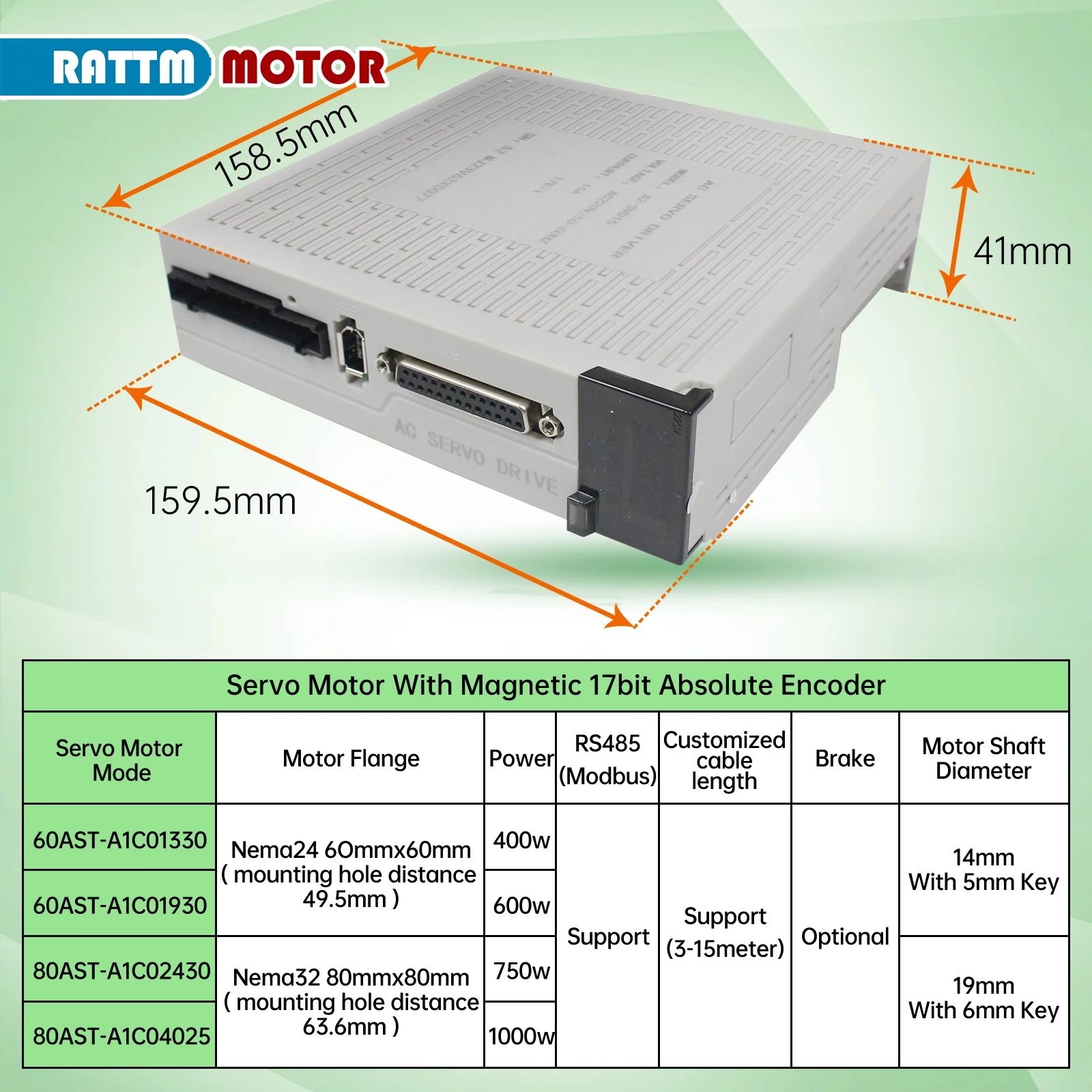 Imagem -06 - Kit de Conjunto de Codificador Magnético e Óptico Servo Motor 127 N.m Cnc Freio Motorista Cabo de 3m 400w ca