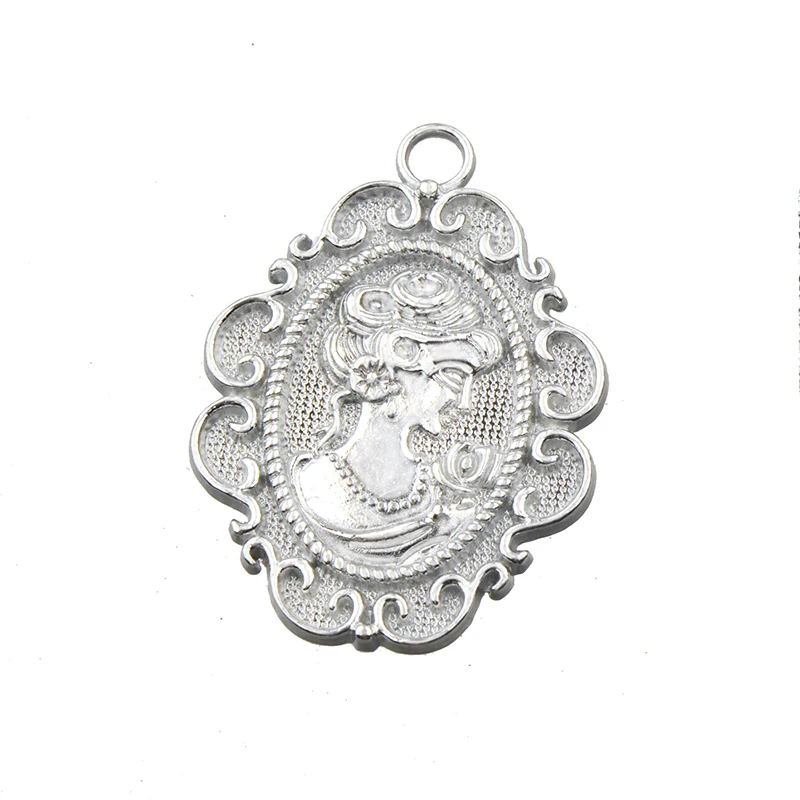 10pcs/lot Charms For Jewelry Making Ancients Lady Cameo White Gold Plated Metal Diy Keychains Suspension Handicrafts Accessories