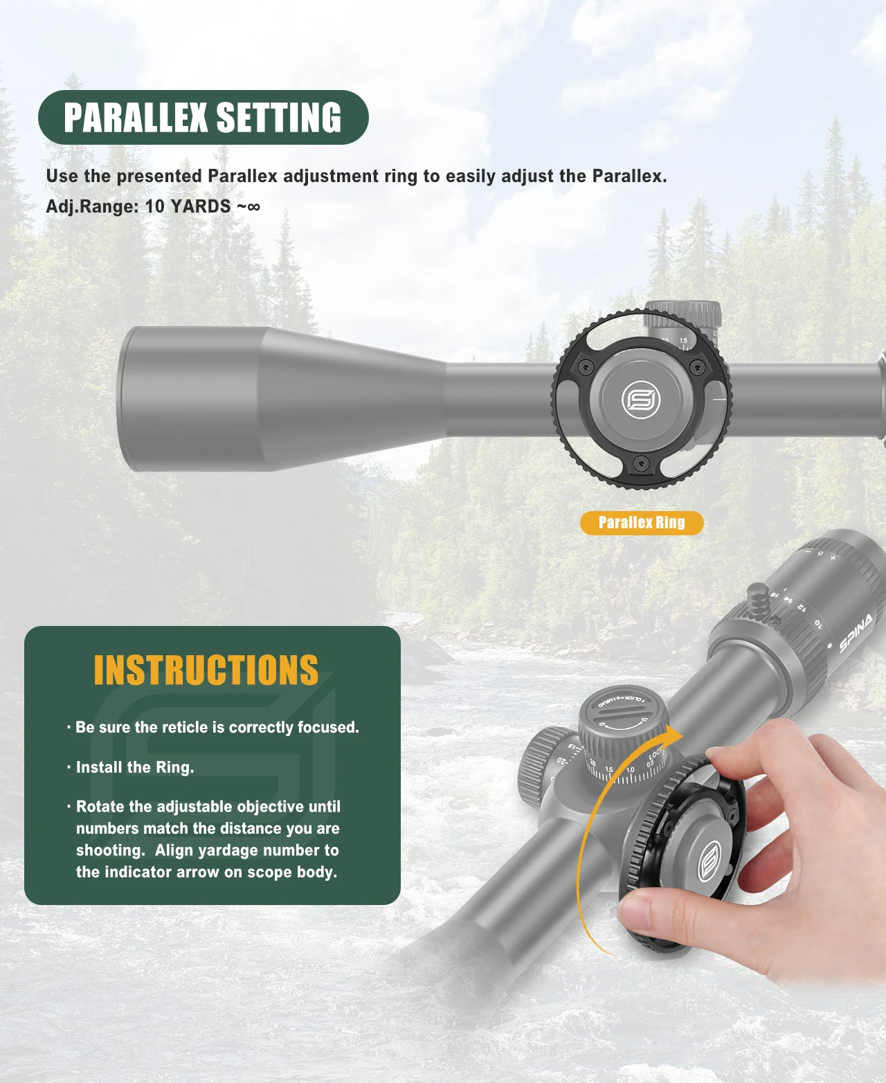 SPINA OPTICS HD 6-24x50 FFP First Focal Plane 1/10 MIL 10yds To Infinite Parallax Hunting Rifle Scope Real Firearms.308 22LRetc