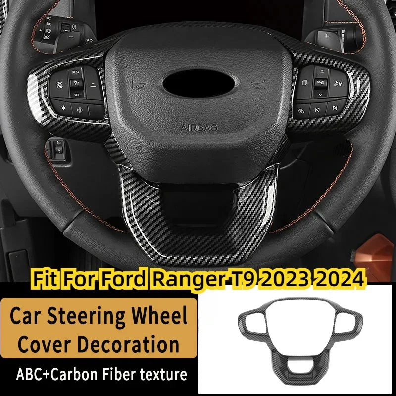 

Car Steering Wheel Panel Decoration Cover Trim Stickers Fit For Ford Ranger T9 2023 2024 Carbon Fiber Interior Car Accessories