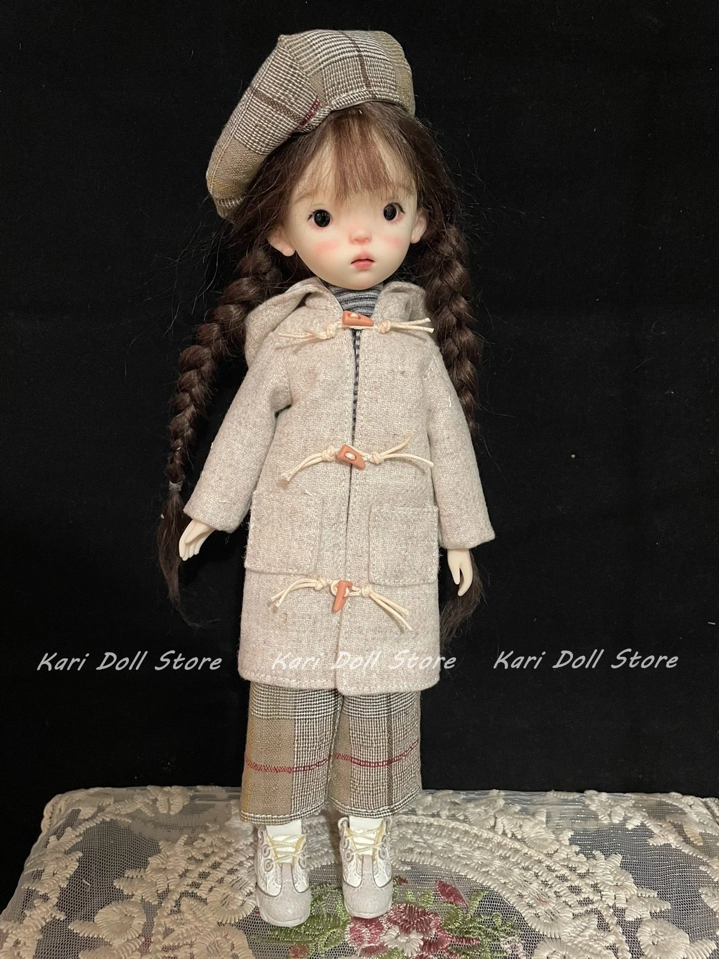 Kari Doll Clothes and skirts  2025 Horn-buttoned woolen coat striped plain pants set for Landazz Landoudou Doll