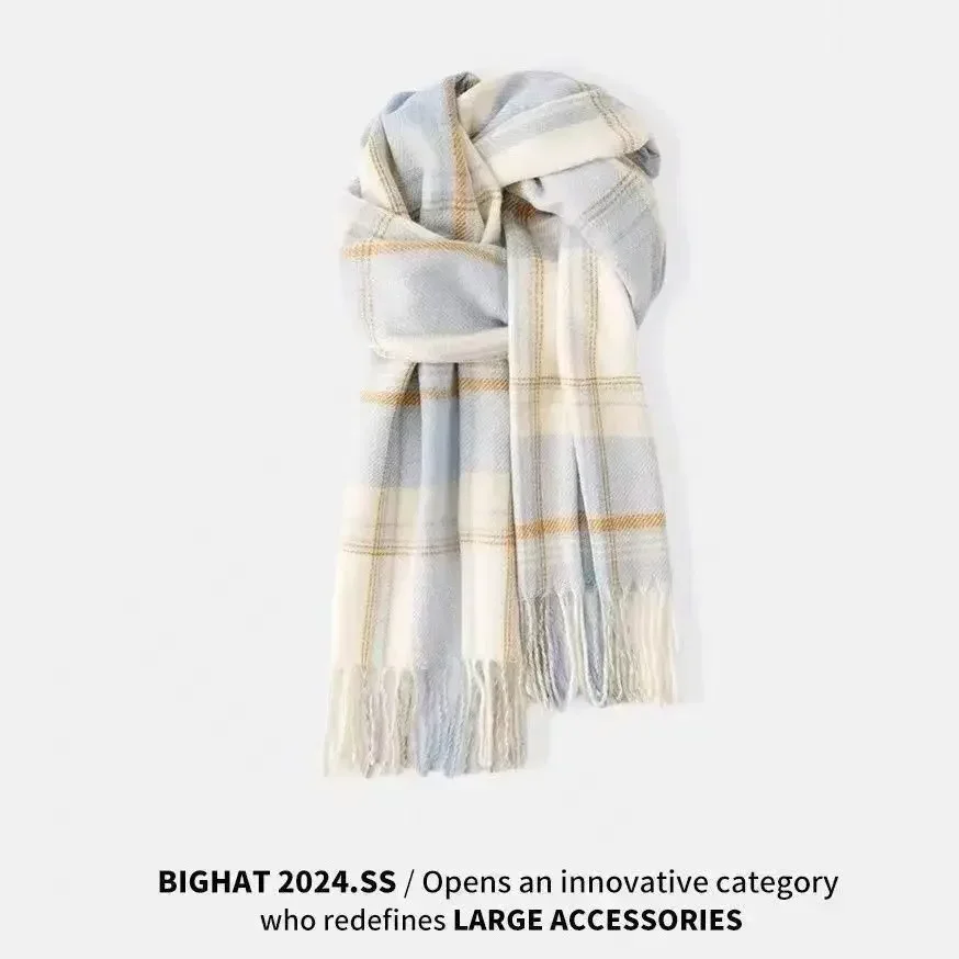 Plaid Scarf Women Winter Warm Korean Style Cute Versatile College Style Soft Thick Comfortable Autumn Neck Wrap Fashion Scarf
