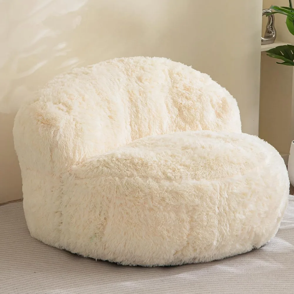 Giant Bean Bag Chair, Faux Fur Bean Bag Couch with Filler Large Living Room Bean Bag Chairs for Adults, Big Lazy Sofa Acc