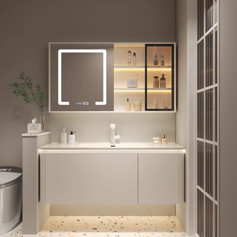 

Ceramic Integrated Bathroom Cabinets Basin Washbasin Oak Lacquer Light Luxury Bathroom Cabinet Combination Home Furniture YX50BC