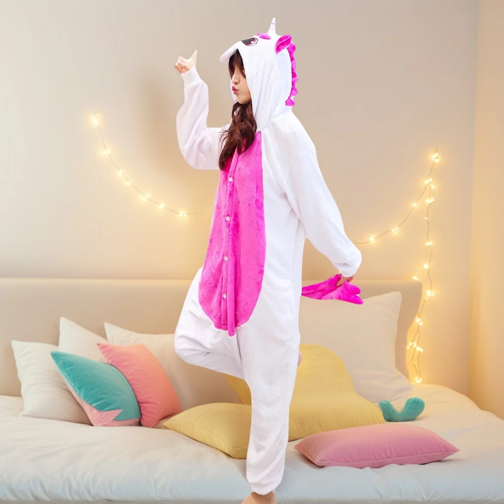 

Cartoon Women's Hooded Sleepwear Kigurumi Unicorn Winter Cosplay Pijama Jumpsuit Female Christmas Halloween Party Loungewear