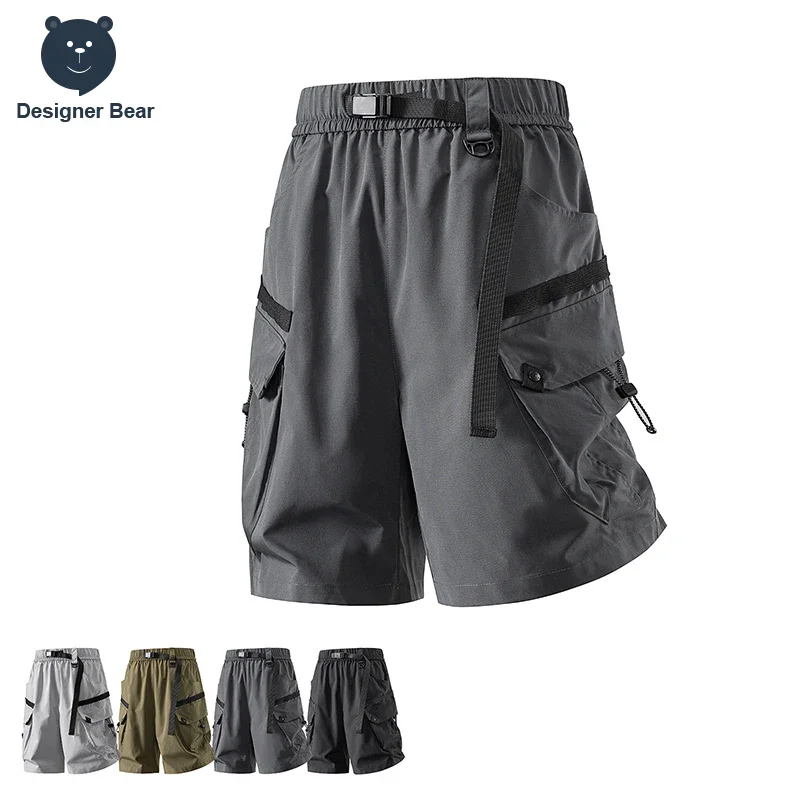 Pantalones Cortos Cargo Holgados de Verano para Hombre, Pantalones Cortos Deportivos con Múltiples Bolsillos para Senderismo al Aire Libre, Pantalones Casuales con Cordón hasta la Rodilla, Bermuda para Hombre