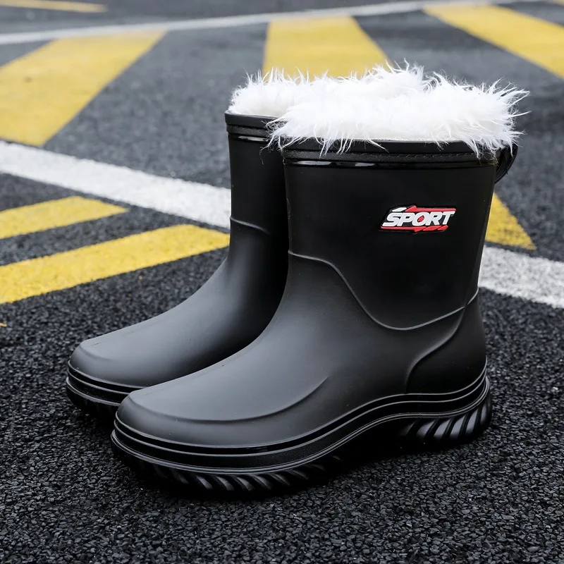 

Новые модные резиновые сапоги, мужские бархатные резиновые сапоги средней длины, нескользящая водонепроницаемая резиновая обувь для взрослых, мужская резиновая обувь для рыбалки