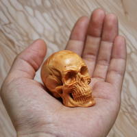 Natural Cypress engrave Skull Decor Small Statue - Halloween Decoration Party decoration props Home Room, car Bar Decoration