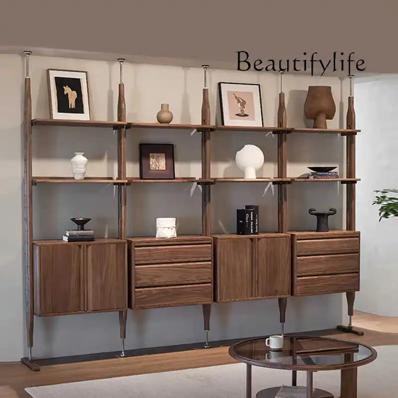 

North American black walnut combination bookcase, indomitable storage system, all solid wood medieval partition bookshelf