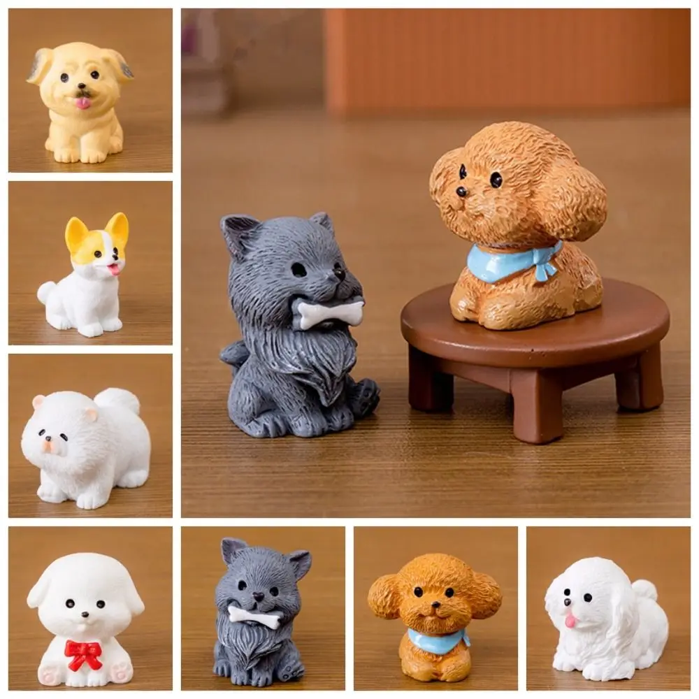 Resin Cute Dog Figurines Miniatures Realistic Handmade Animal Figurines Cartoon Funny Micro Landscape Ornaments Balcony