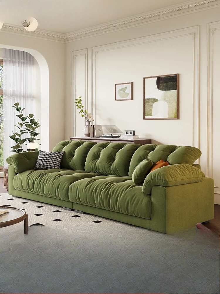 

French Nordic Japanese living room small apartment removable and washable straight row retro green sofa