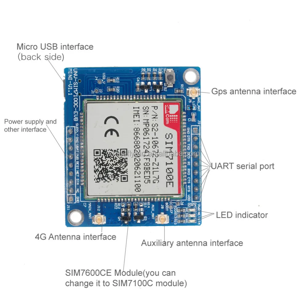 Papan pengembangan SIM7100E 4G, UNTUK Arduino Raspberry Pi 5-18v Android Linux Windows