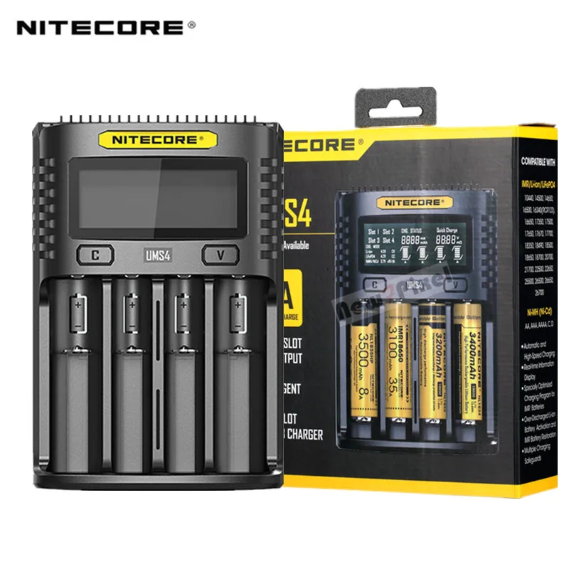 100% Original Nitecore UMS4 UMS2 UM4 UM2 USB QC Battery 3A Quick Charger Intelligent Circuitry Global Insurance li-ion AA AAA