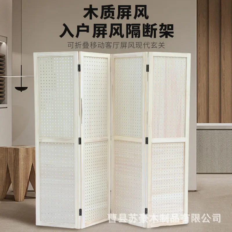 Spot Chinese screen folding partition simple modern living room entrance wall mobile folding screen hotel solid wood bamboo scre
