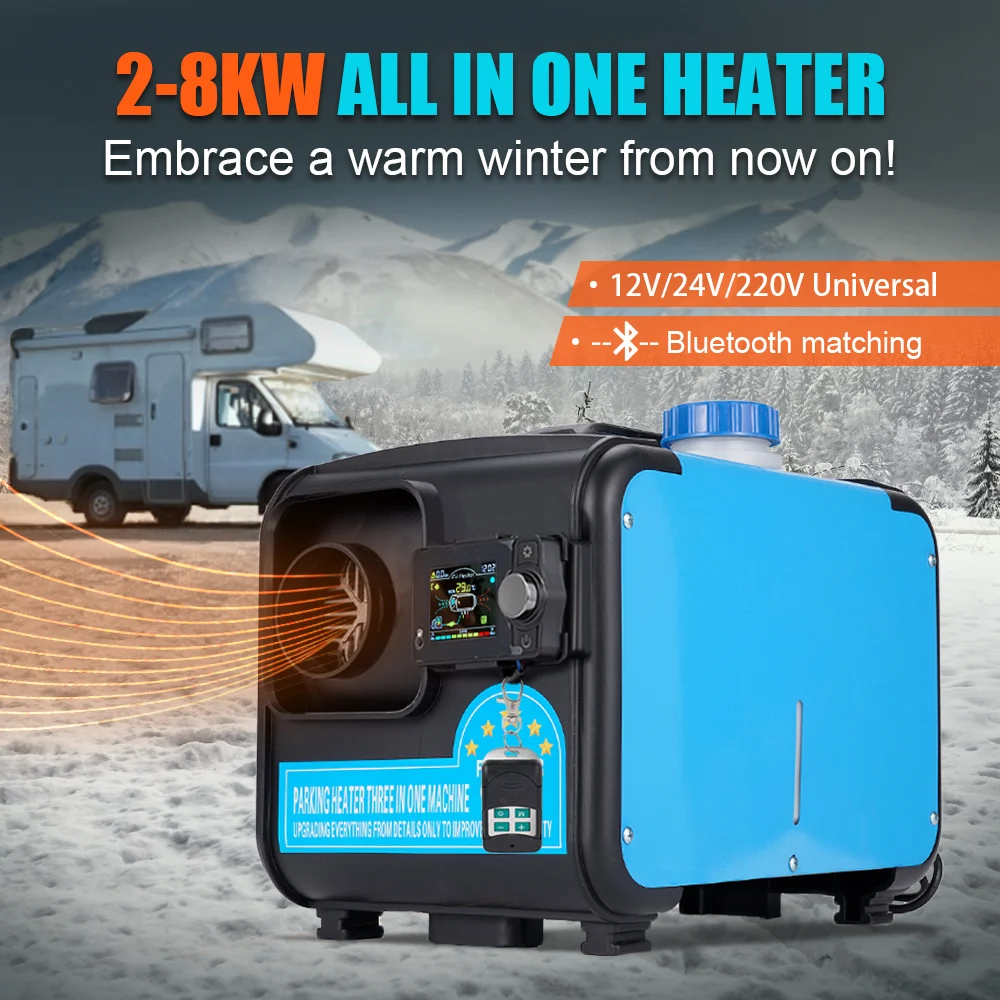 12V&24V&220V AC&DC Universal Diesel Air Heater All In One Parking Heater 2-8KW With Bluetooth Control For Home RV Vehicle